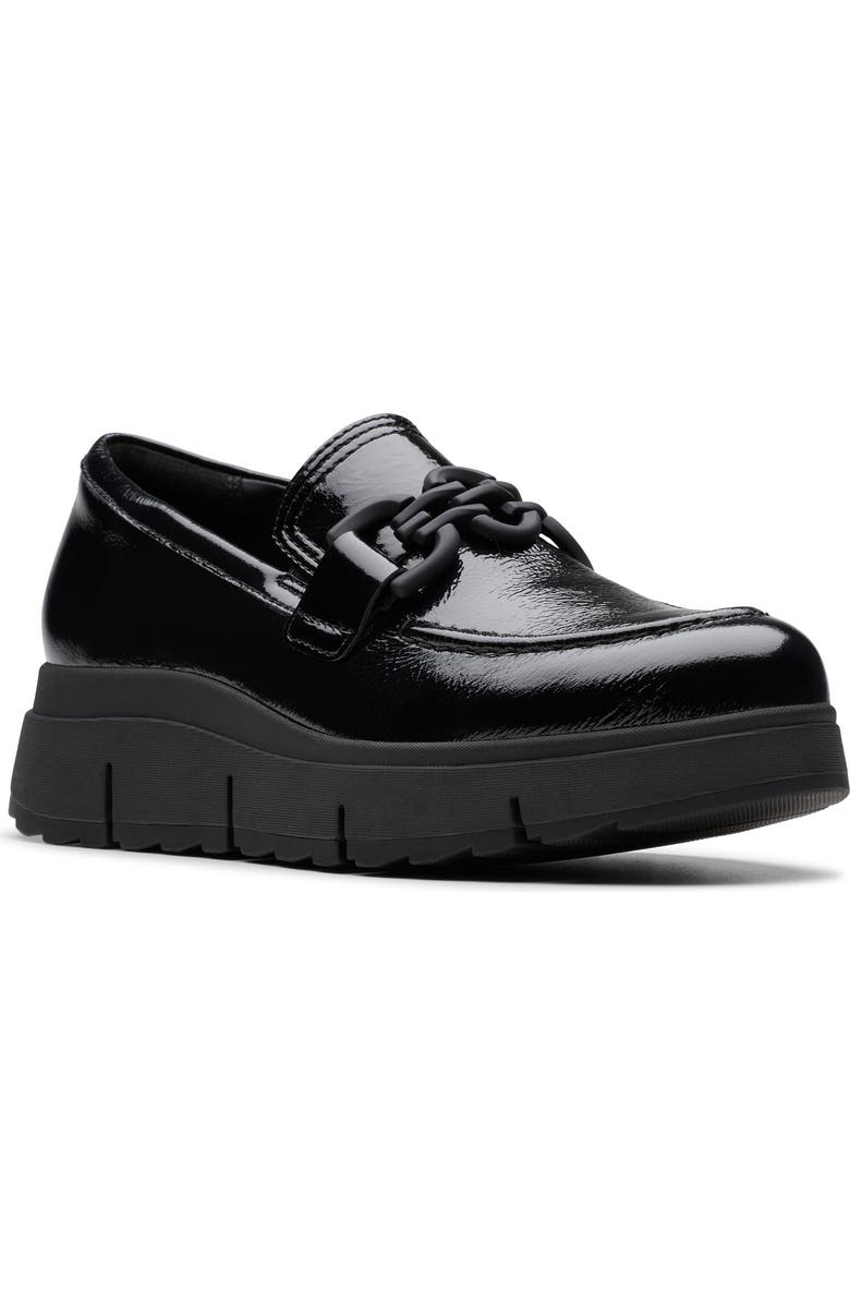 Clarks<sup>®</sup> Loriini Izzy Platform Wedge Bit Loafer, Main, color, Black Patent