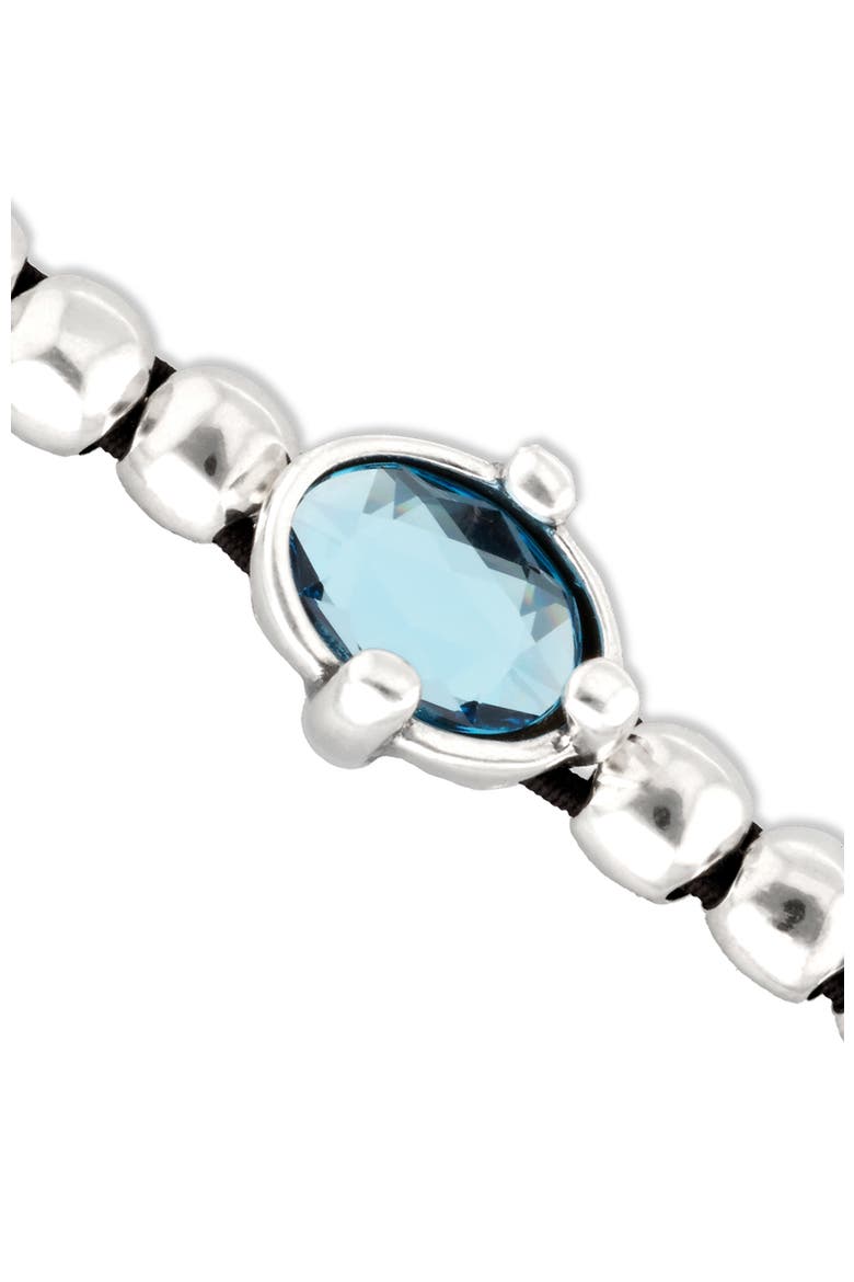 Sterling Silver Plated Ball Elastic Bracelet with Blue Faceted Crystal, Alternate, color, Silver