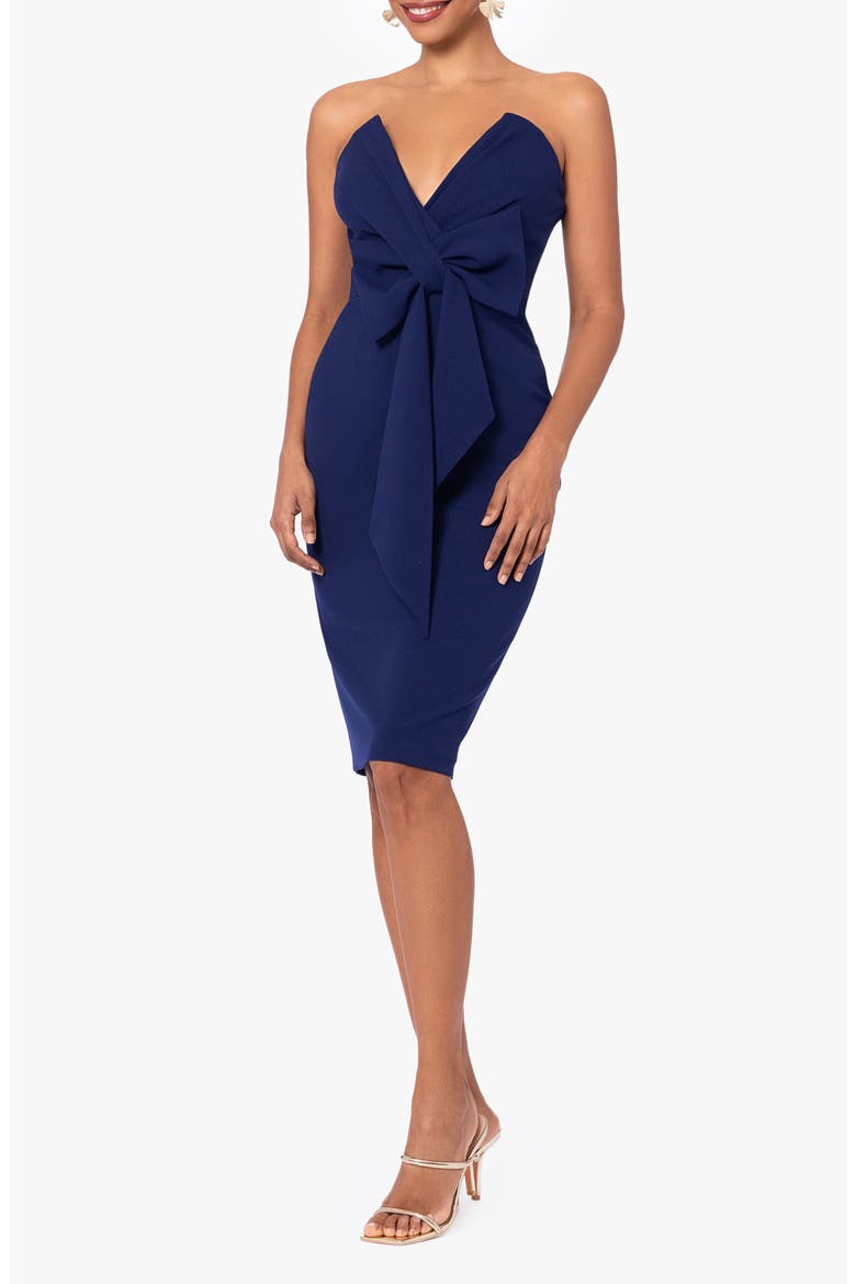 Bow Strapless Scuba Knit Cocktail Dress, Main, color, NIGHT