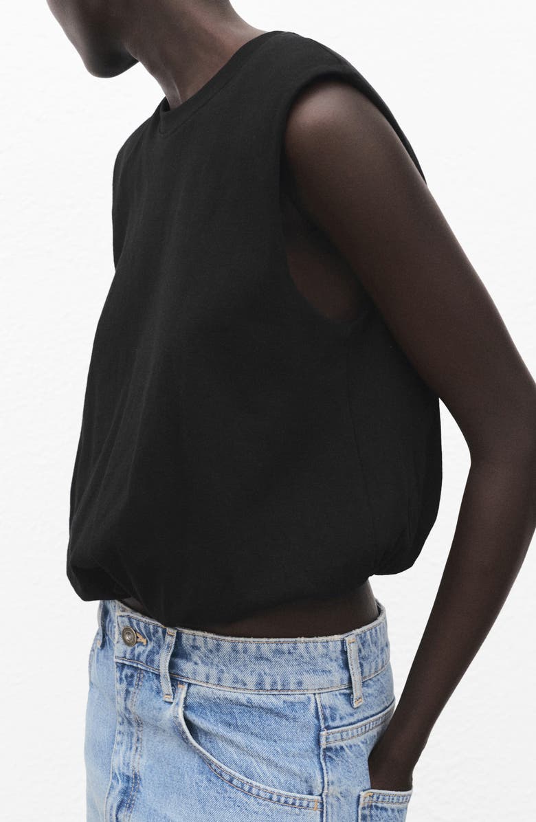 MANGO Cotton Bubble Hem Crop Top, Main, color, Black