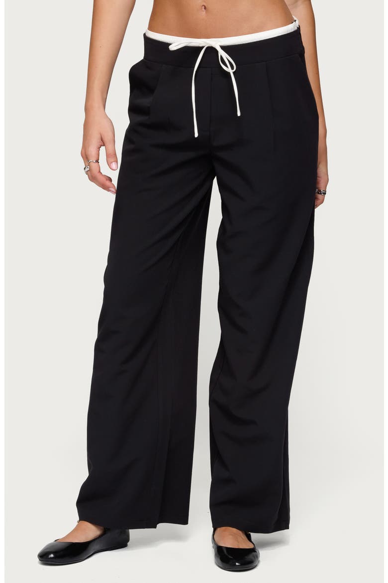 Peekaboo Pleated Wide Leg Sweatpants, Main, color, BLACK