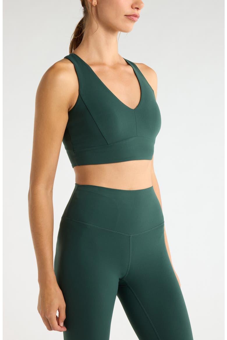 Studio Luxe V-Neck Racerback Sports Bra, Alternate, color, GREEN TIMBER