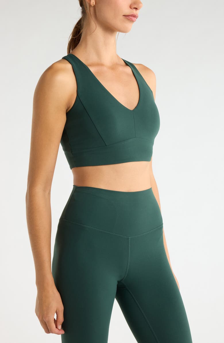 Zella Studio Luxe V-Neck Racerback Sports Bra, Alternate, color, Green Timber