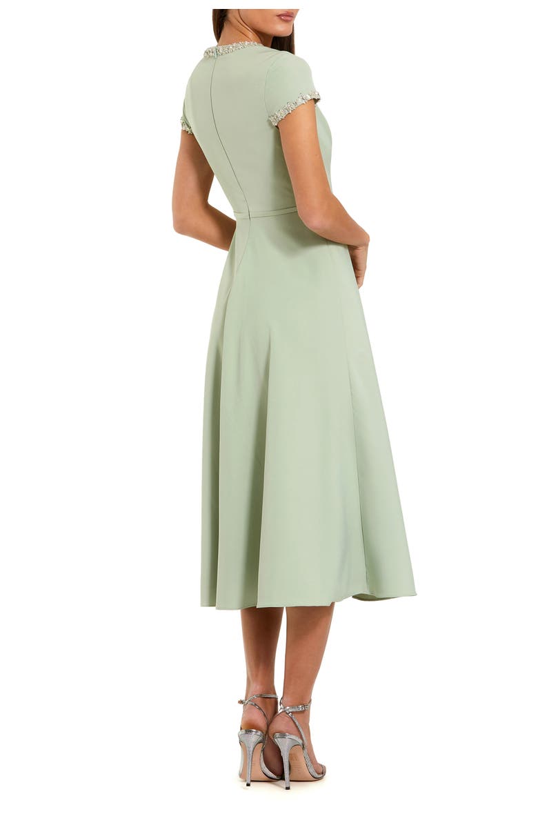 Mac Duggal Crepe Midi Dress With Rhinestone Beading, Alternate, color, Sage