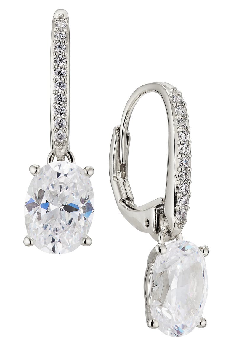 Modern Luv Oval Cubic Zirconia Drop Earrings, Main, color, RHODIUM