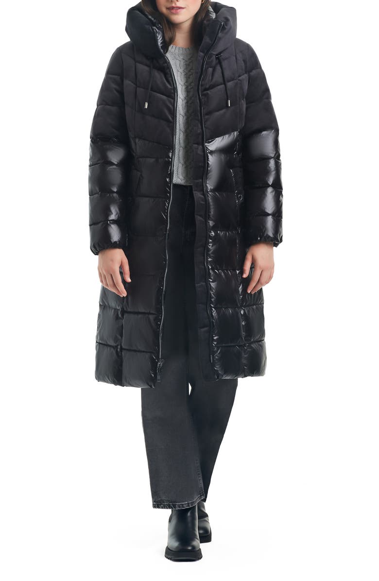 Vince Camuto Belted Mixed Media Hooded Puffer Coat, Alternate, color,