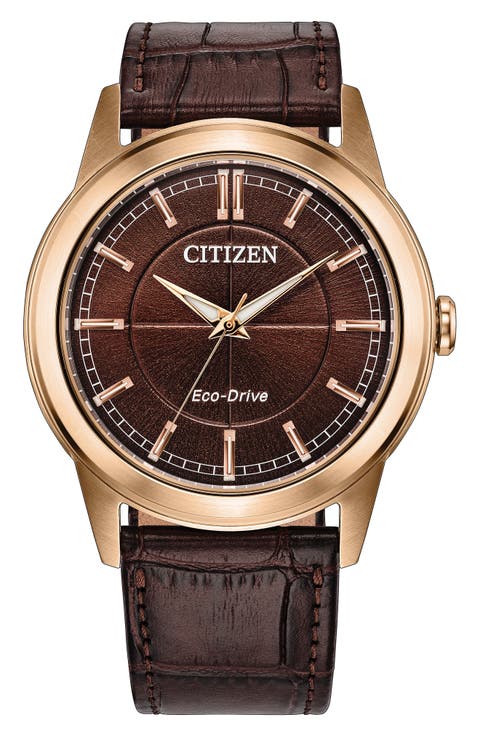 Rolan Eco-Drive Leather Strap Watch, 41mm