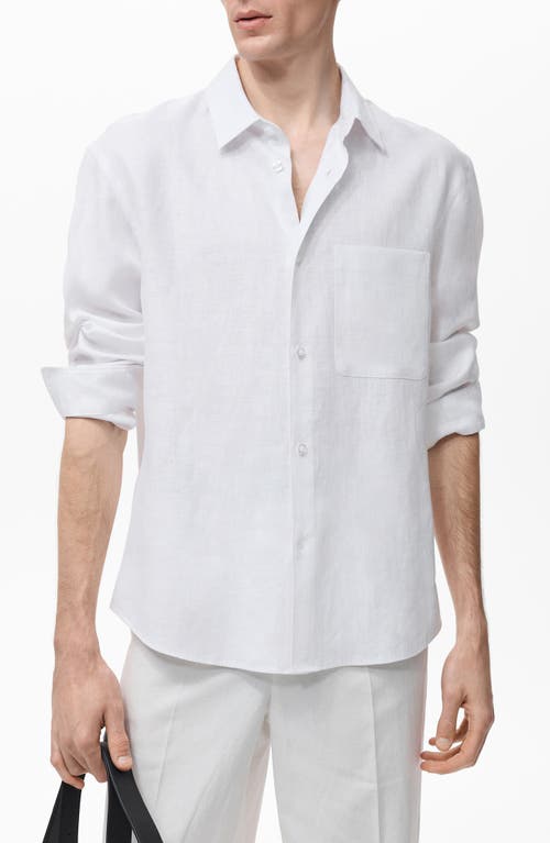 Mango Regular Fit Linen Button-up Shirt In White
