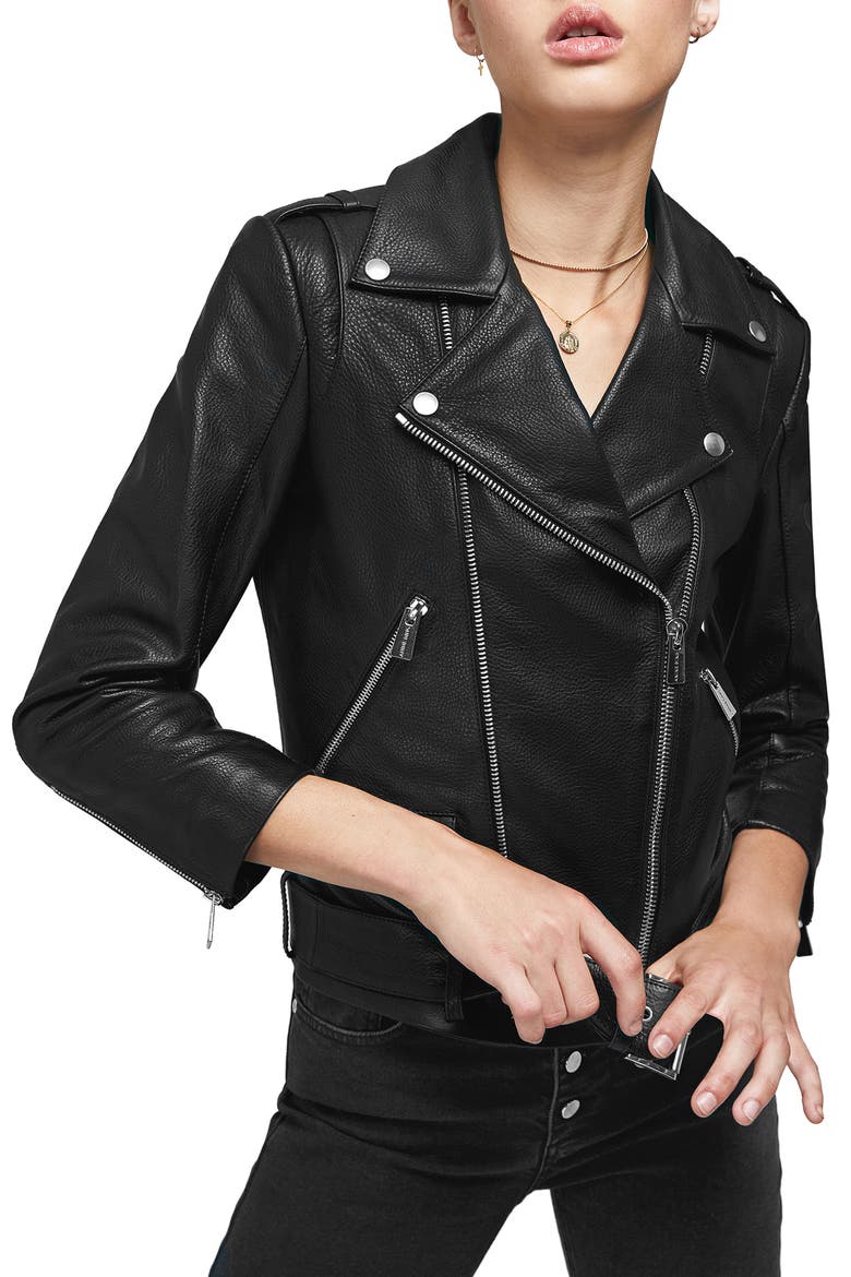 Cropped Leather Moto Jacket, Main, color, BLACK