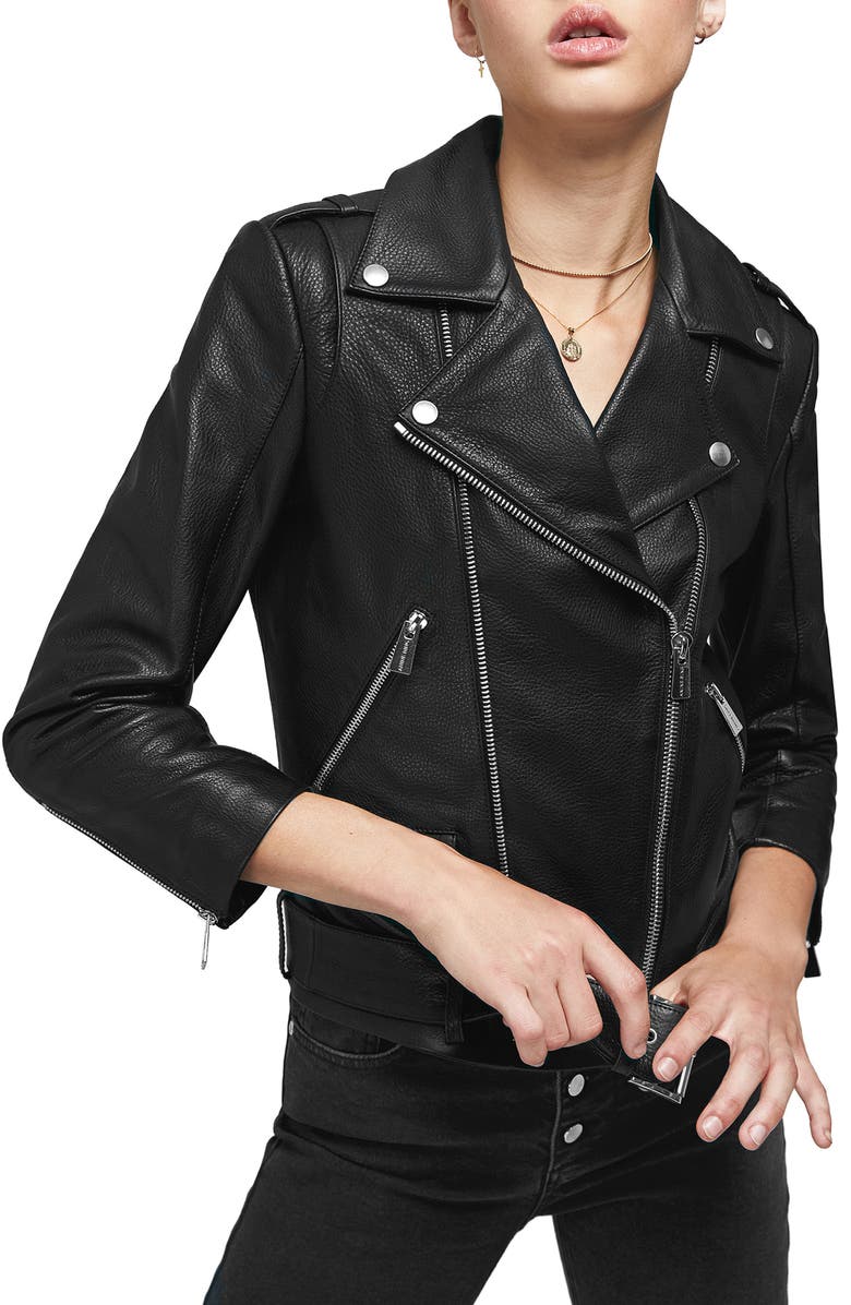 ANINE BING Cropped Leather Moto Jacket, Main, color, 
