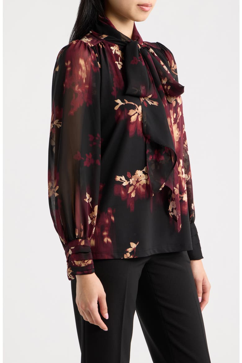 Mixed Media Floral Print Jersey & Georgette Top, Alternate, color, ANNE BLACK MULTI