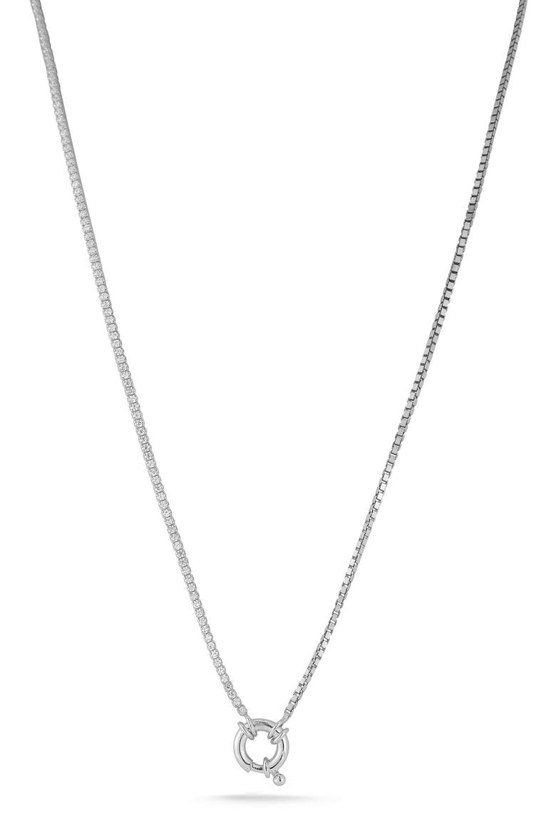 Cubic Zirconia Half Tennis Necklace, Main, color, SILVER