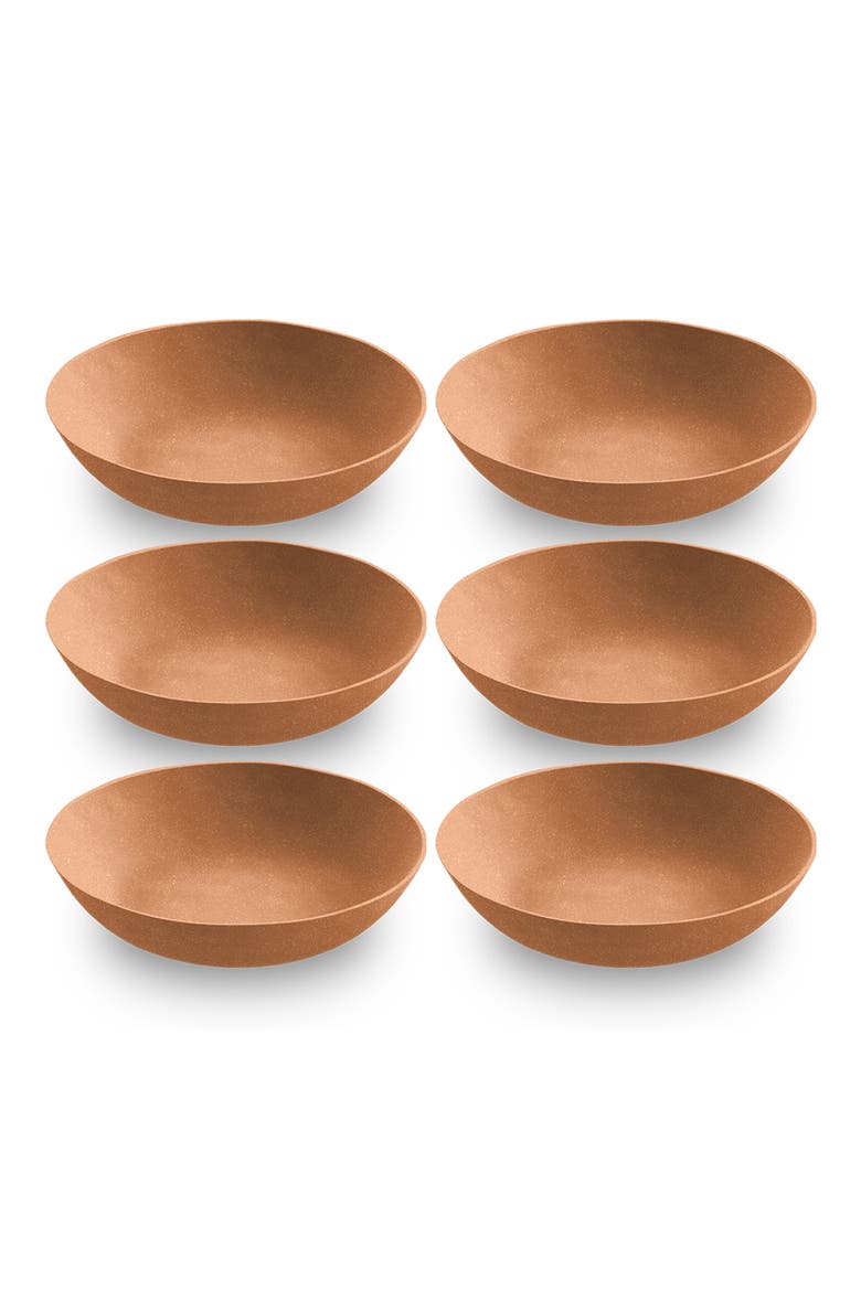 Planta Matte Terracotta Set of Six Melamine Low Bowls, Alternate, color, BROWN