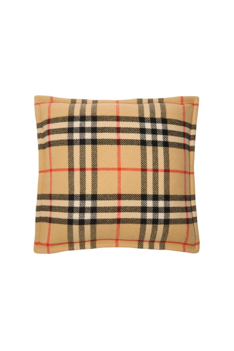 Check Wool Cashmere Cushion, Alternate, color, Sand beige