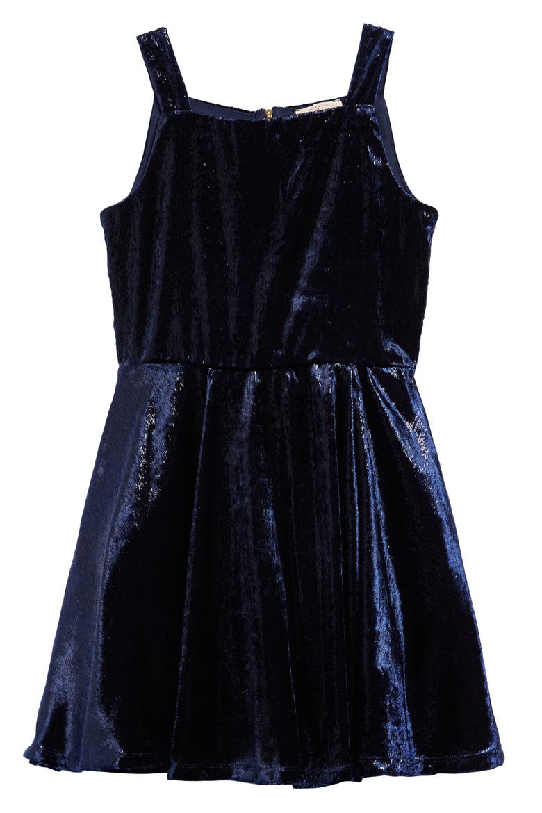 Kids' Sleeveless Velvet Skater Dress, Main, color, NAVY