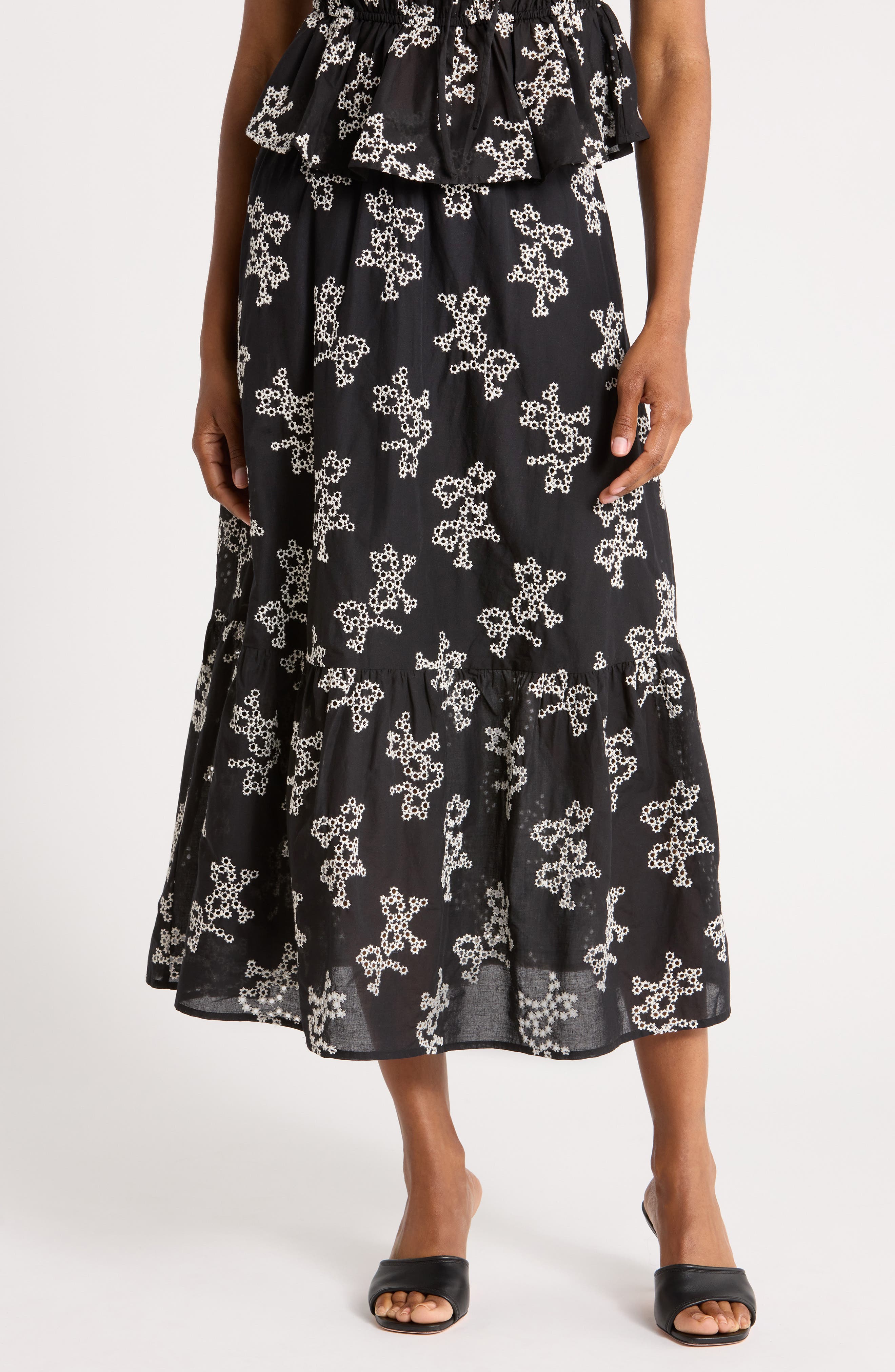 Floral Embroidered Cotton Voile Maxi Skirt