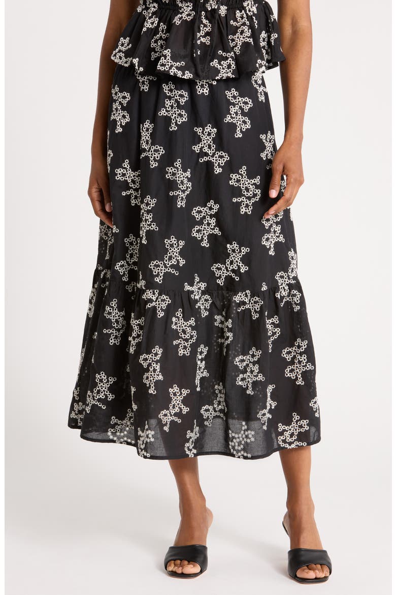 Floral Embroidered Cotton Voile Maxi Skirt, Main, color, BLACK FLORAL AOP