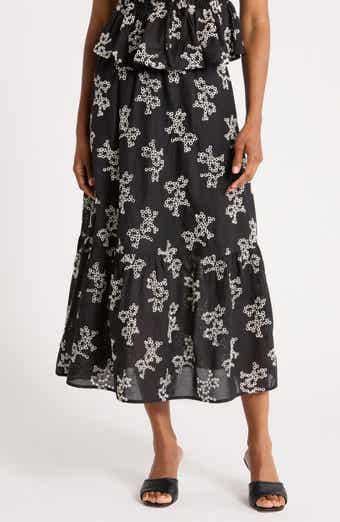 Floral Embroidered Cotton Voile Maxi Skirt
