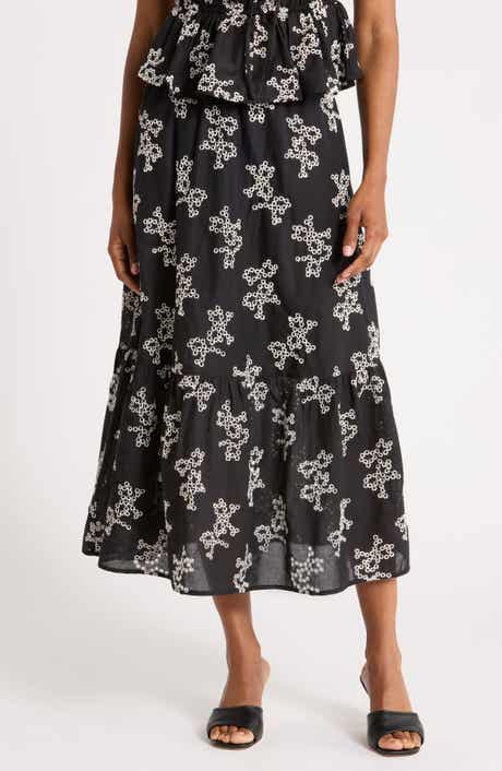Floral Embroidered Cotton Voile Maxi Skirt