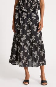 Ellen Tracy Floral Embroidered Cotton Voile Maxi Skirt