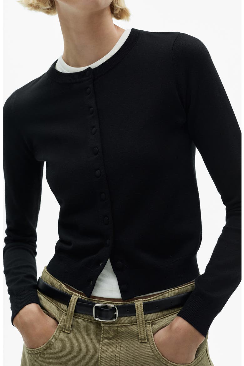 Crewneck Cardigan, Alternate, color, BLACK