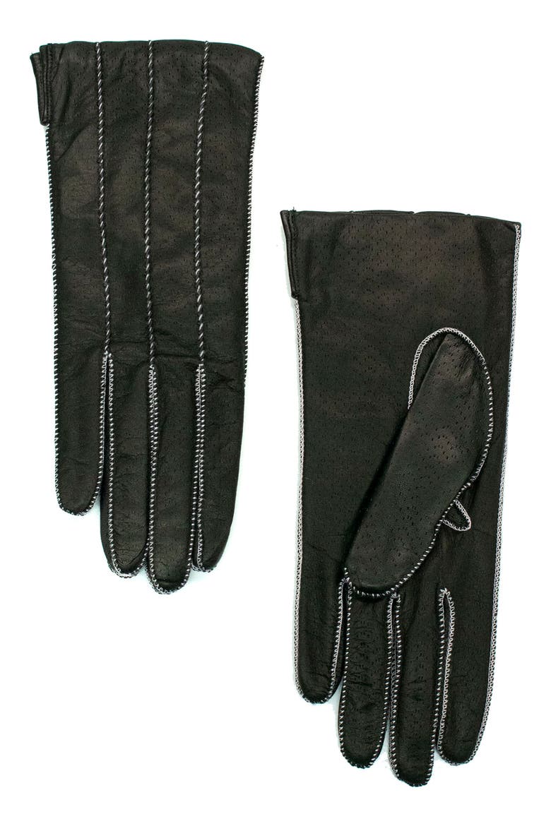 Contrast Rope Stitched Leather Gloves, Main, color, BLACK/ WISTERIA