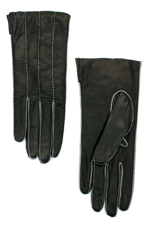 Contrast Rope Stitched Leather Gloves