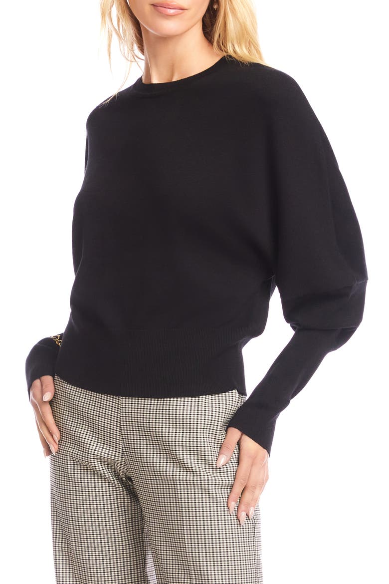 Dolman Sleeve Crewneck Sweater, Alternate, color, BLACK
