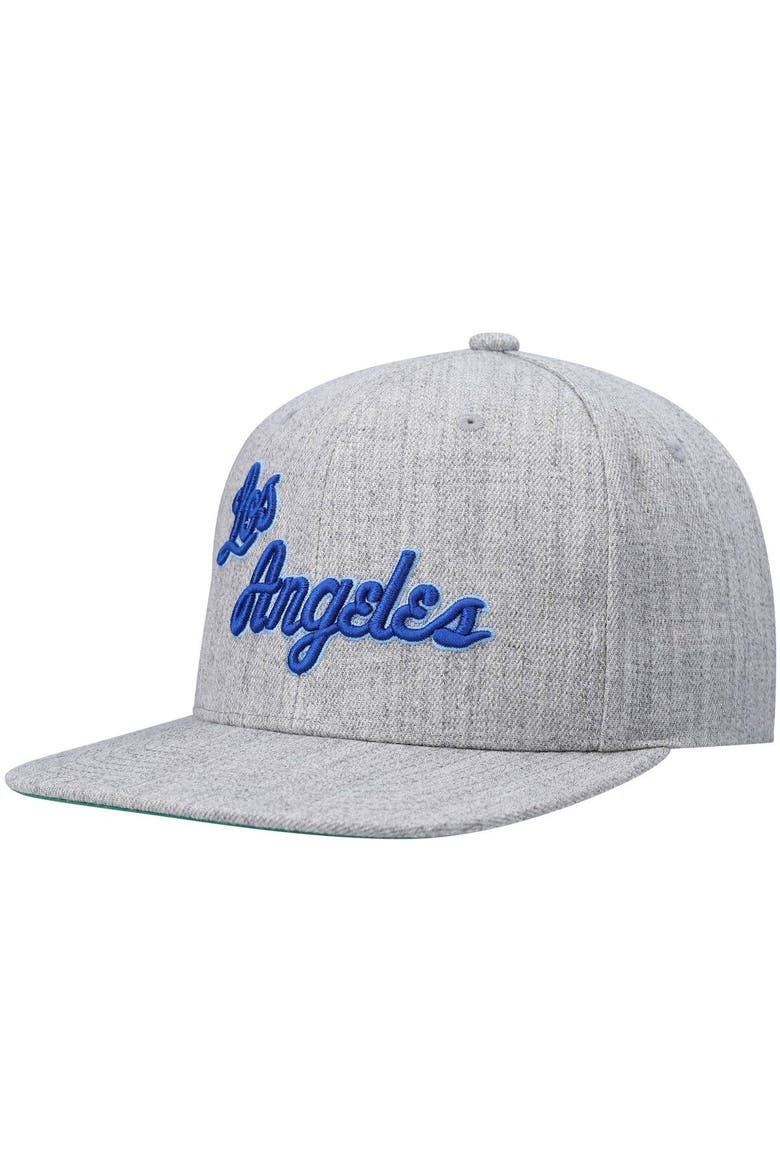 Men's Mitchell & Ness Heathered Gray Los Angeles Lakers Hardwood Classics Team 2.0 Snapback Hat, Main, color, Heather Gray