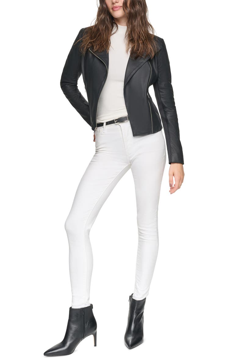 Felix Leather Crop Moto Jacket, Alternate, color, BLACK