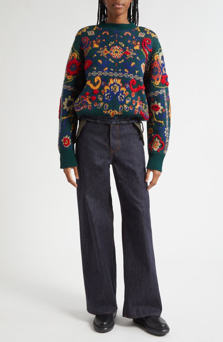 Sacai Floral Jacquard Wool Sweater, Alternate, color, Green