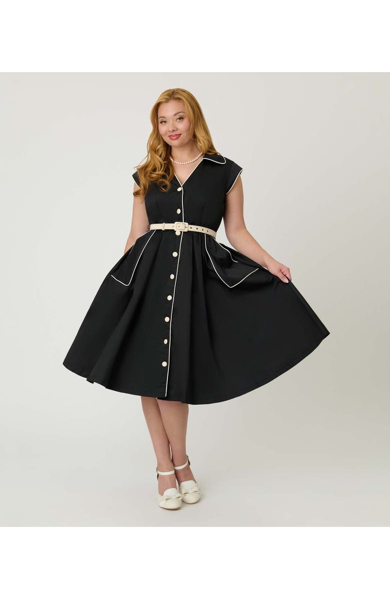Unique Vintage Shirt Swing Dress, Main, color, Black & White Trim
