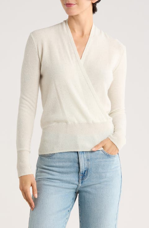 Sequin Faux Wrap Sweater