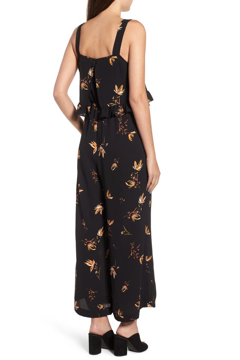 Ruffled Floral Print Jumpsuit, Alternate, color, BLACK CAMILLA SPACED FLORAL