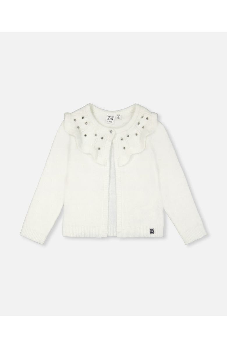 Deux par Deux Girl's Knitted Cardigan With Beaded Collar Off White, Main, color,