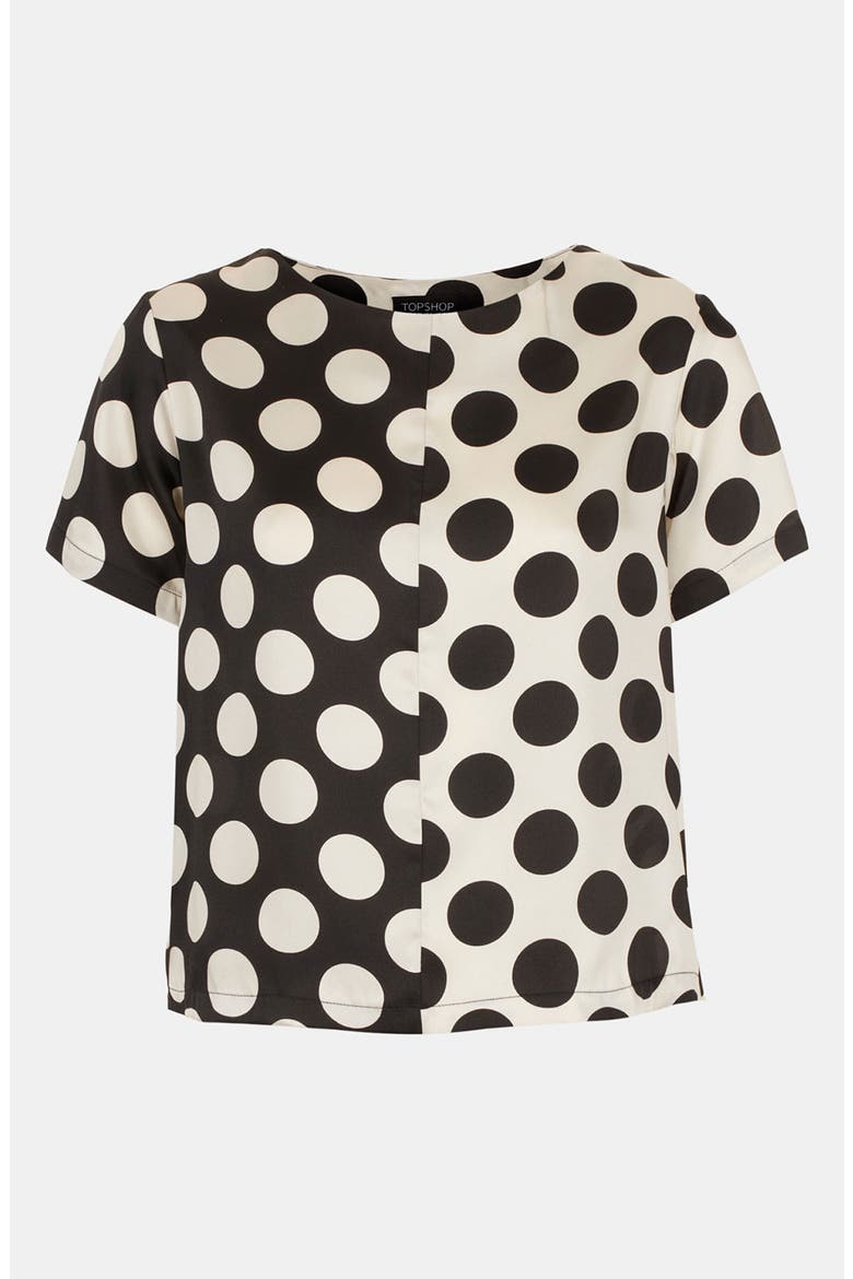 'Half & Half' Polka Dot Tee, Main, color, BLACK/ IVORY