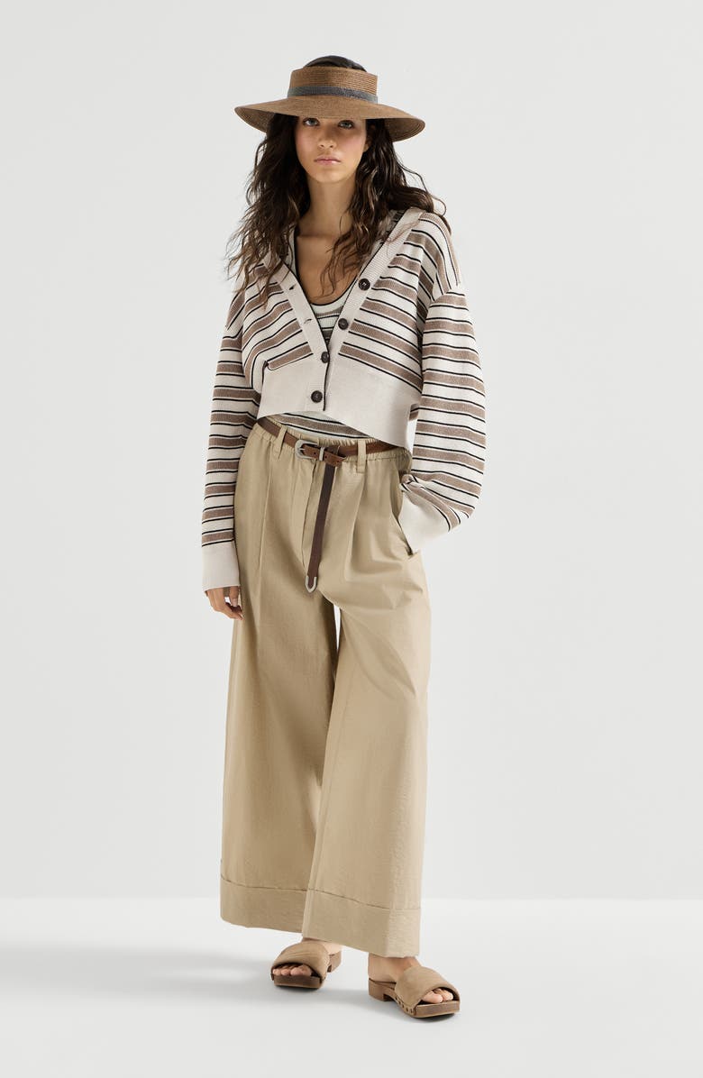 Brunello Cucinelli Cotton cardigan with sparkling stripes, Alternate, color, White