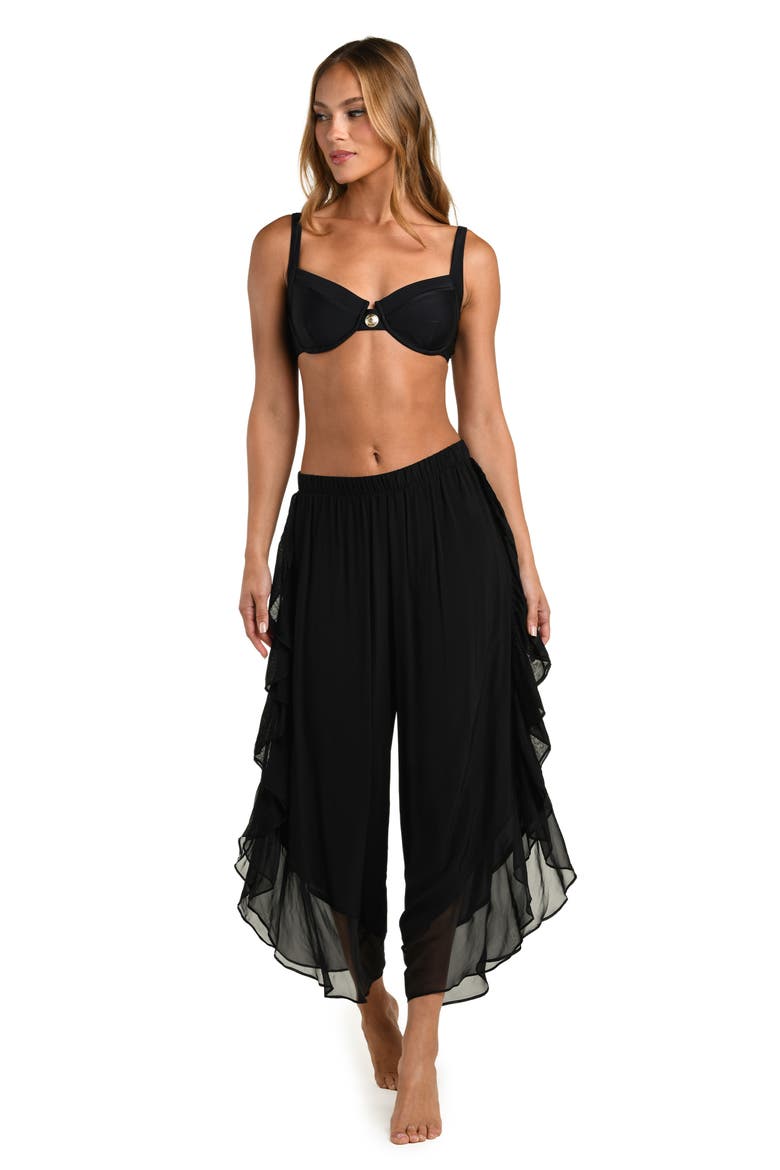 Adonis Ruffle Crop Chiffon Cover-Up Pants, Alternate, color, BLACK
