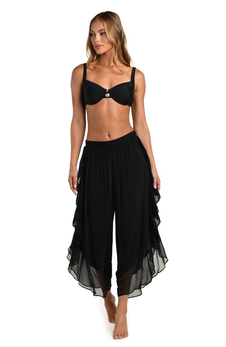 L'AGENCE Adonis Ruffle Crop Chiffon Cover-Up Pants, Alternate, color, Black