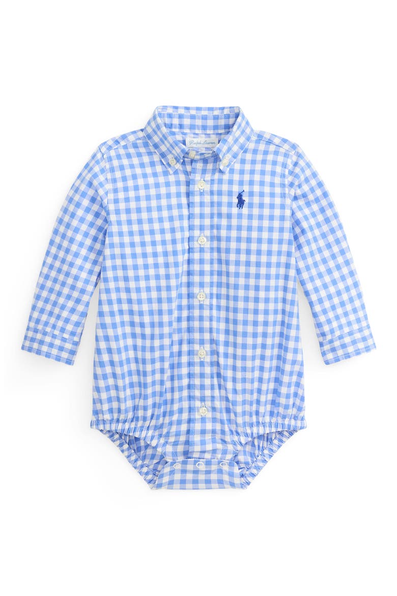 Check Cotton Poplin Bodysuit, Main, color, BLUE WHITE