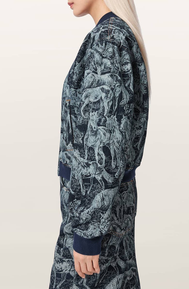 AllSaints Kaytra Horse Print Denim Bomber Jacket, Alternate, color, Printed Indigo