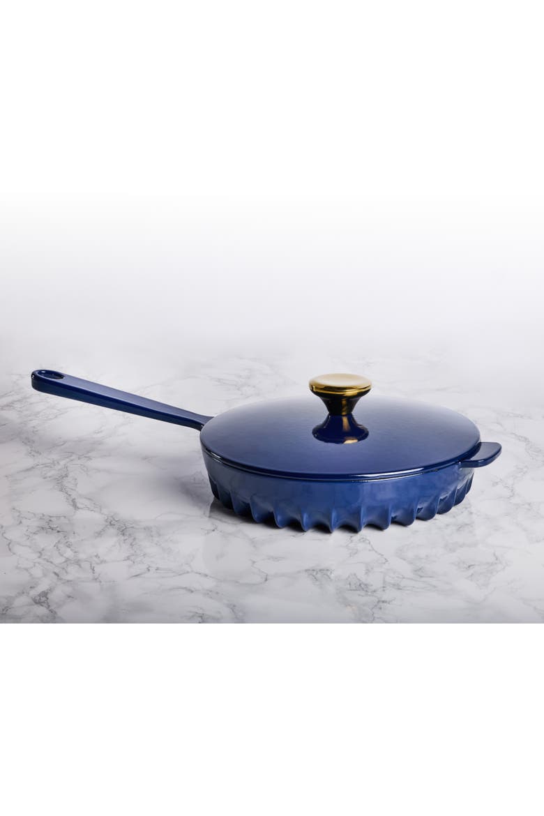 Rapid Heat Enameled Cast Iron Frying Pan with Lid, Alternate, color, Oxford Blue