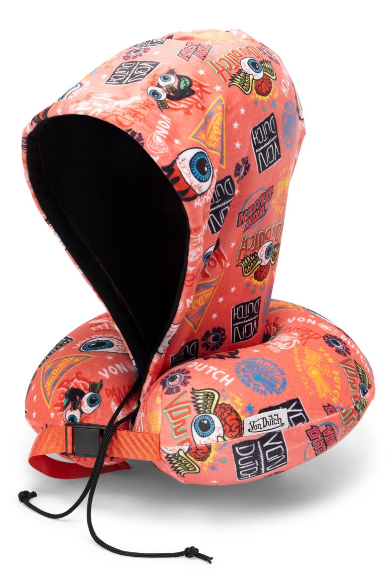Jax Hooded Memory Foam Travel Neck Pillow, Main, color, Pink
