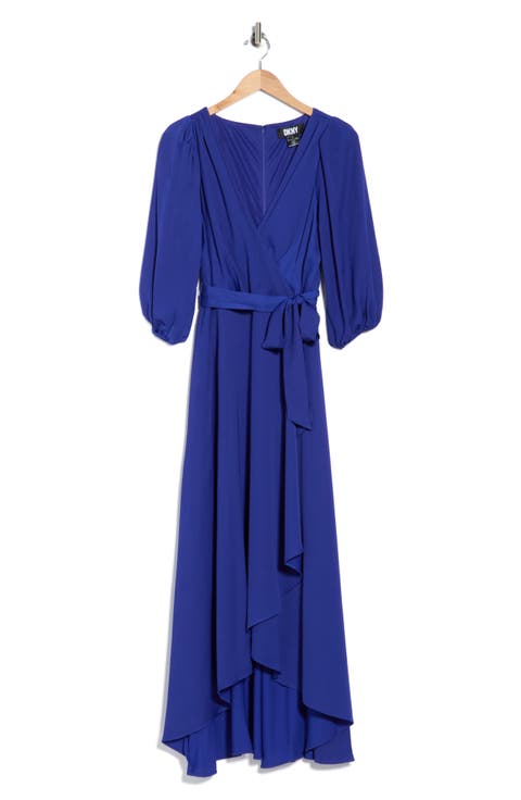 Balloon Sleeve Faux Wrap Dress