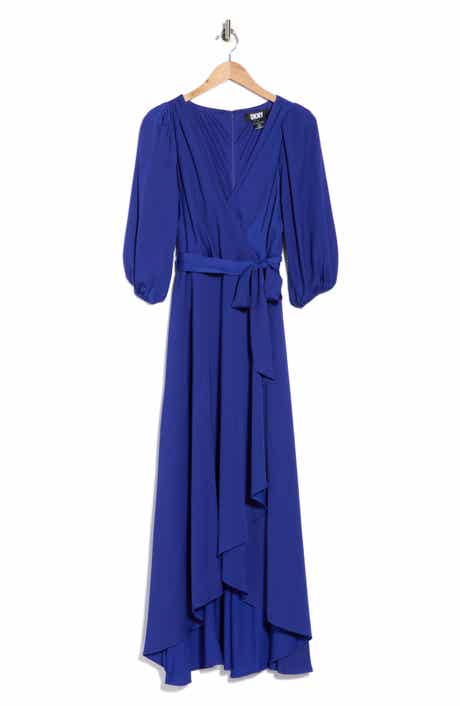Balloon Sleeve Faux Wrap Dress