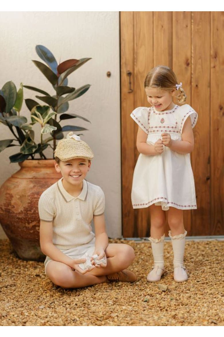 Looms Embroidered Trim Collection - Cable Knit Polo, Alternate, color, Ivory