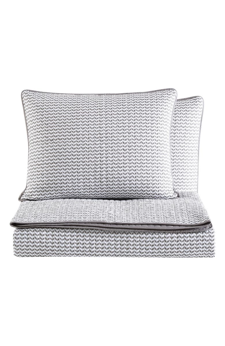 CITY SCENE Leaves Cotton Quilt & Shams Set, Main, color, Dark Grey