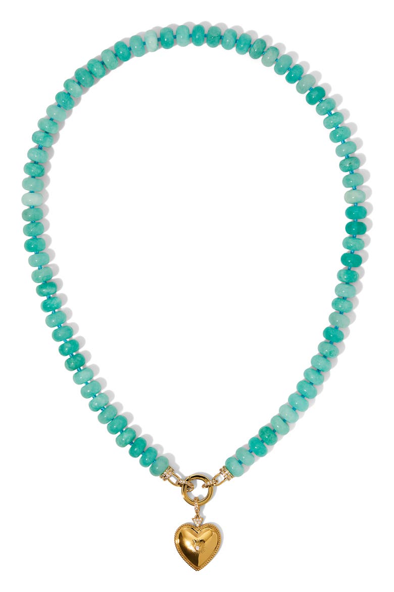 Beads of Paradise Amazonite Heart Pendant Necklace, Main, color, GOLD