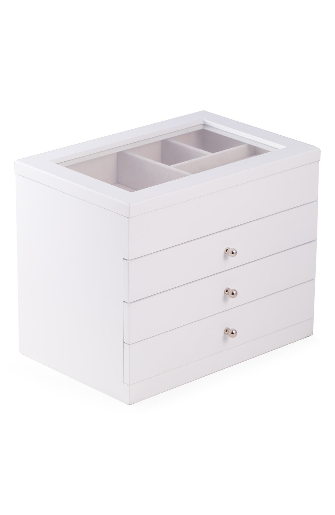 Bey-Berk Wood Multilevel Jewelry Box in White 