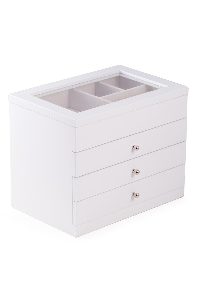 Bey-Berk Wood Multilevel Jewelry Box, Main, color, White